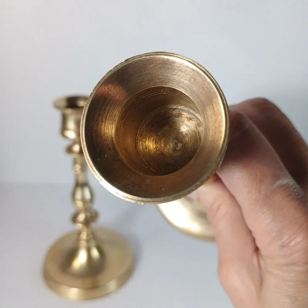 Antique Vintage Pair Solid Brass Candlesticks 7 inch made in England
